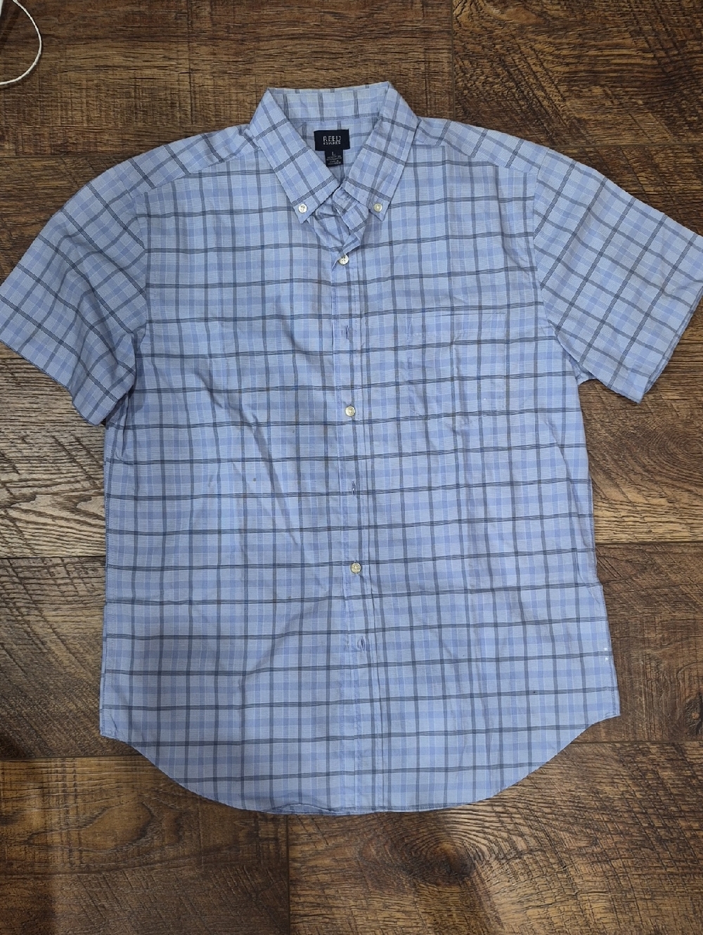 Men's Reed Edward Blue Plaid Short-Sleeve Button-Down Shirt Size Large